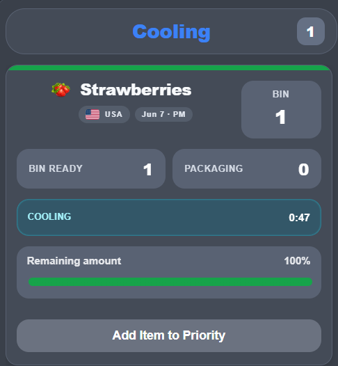 Full cooling bin card