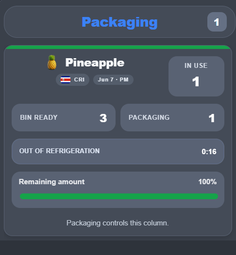 Full packaging active bin card